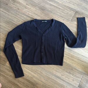 Navy Blue Knit Ribbed Cardigan button up sweater Brandy Melville